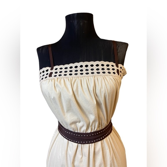 BCBG Beige Cotton Blend Sleeveless Midi Ruffle Dress - Picture 7 of 16